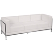 Bowery Hill Leather Upholstered Straight Arm Reception Sofa in White