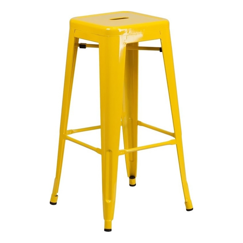 Bowery Hill Metal Yellow Bar Height Stool Square Backless 12