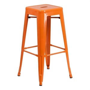 Bowery Hill Metal Orange Bar Height Backless Stool Square Indoor Outdoor 30&quot