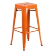 Bowery Hill Metal Orange Bar Height Backless Stool Square Indoor Outdoor 30