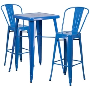 Bowery Hill Metal 3 Piece Bar Table Set in Blue