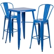 Bowery Hill Metal 3 Piece Bar Table Set in Blue