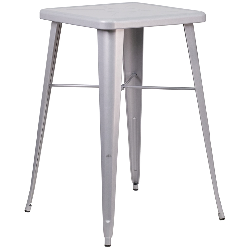 Bowery Hill Metal 3 Piece Bar Table Set in Silver