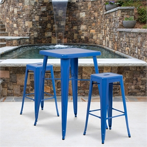 Bowery Hill Metal 3 Piece Bar Table Set in Blue
