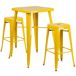 Bowery Hill Metal 3 Piece Bar Table Set in Yellow