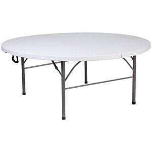 Bowery Hill Plastic Granite White Bi-Folding Table Round Waterproof 70.75&quot