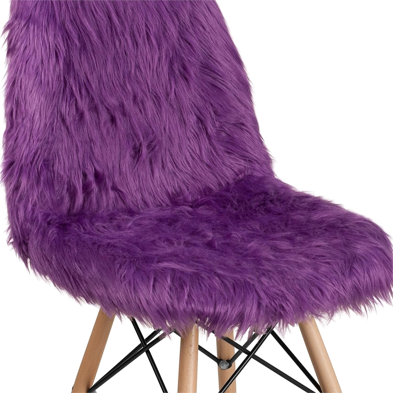 Bowery Hill 18'' Contemporary Fax Fur Fabric/Wood Accent Chair in Purple