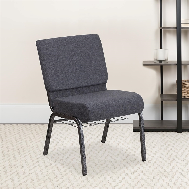 Bowery Hill Fabric Church Chair in Gray