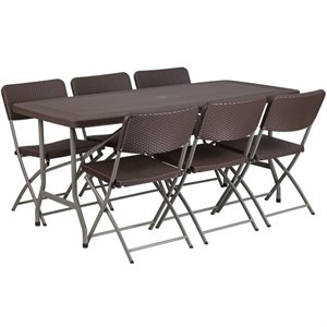 Bowery Hill 7 Piece Plastic Patio Dining Set in Brown