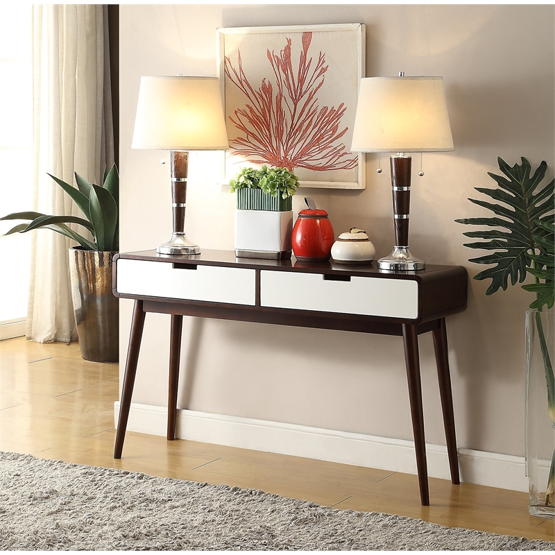 Bowery Hill Console Table in Walnut and White