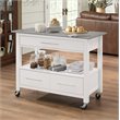 Bowery Hill Wood Stainless Steel White Kitchen Island Rectangular Caster Wheels 43