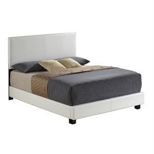 Bowery Hill Faux Leather Upholstered Queen Panel Bed in White