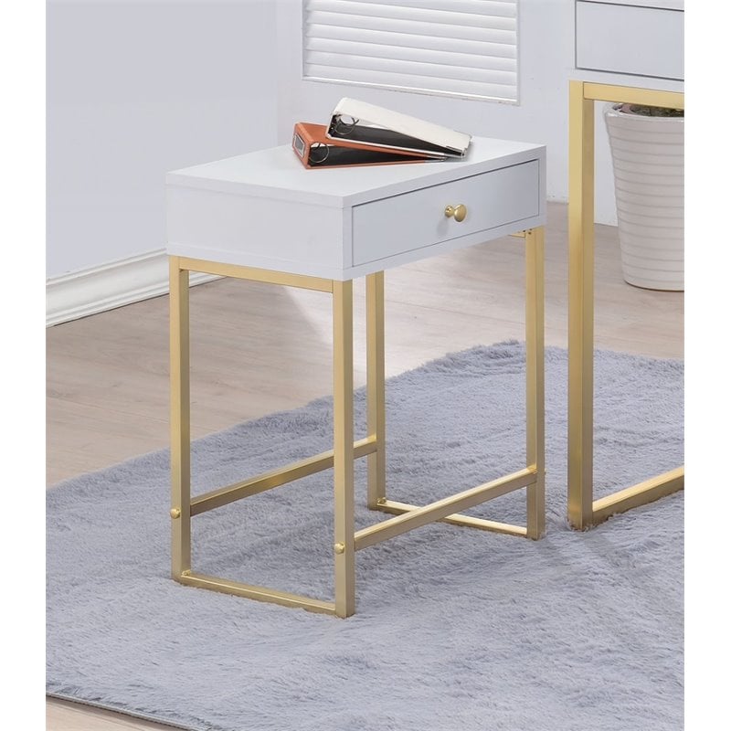 Bowery Hill End Table in White and Brass