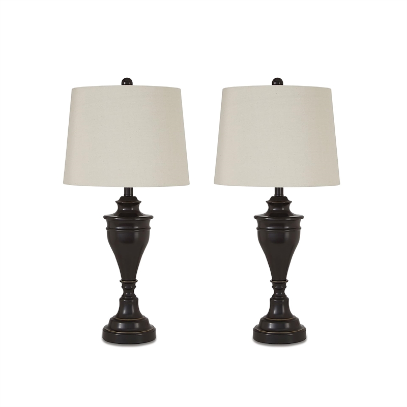 Bowery Hill Metal Bronze Table Lamp Set Rectangular 3-Way Switch 29