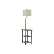 Bowery Hill Metal and Wood Tray Floor Lamp w/Fabric Shade in Black