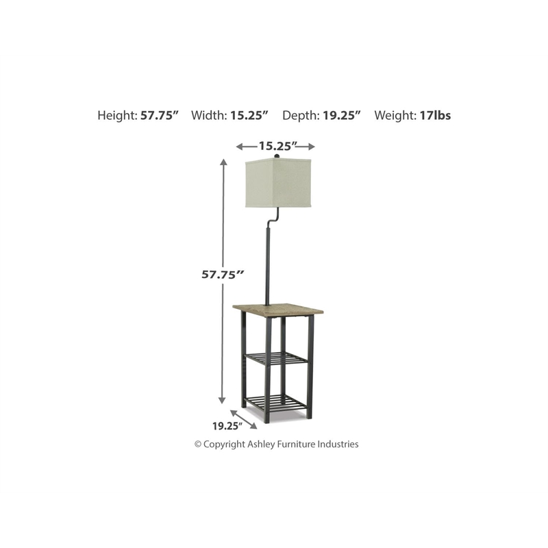 Bowery Hill Metal and Wood Tray Floor Lamp w/Fabric Shade in Black