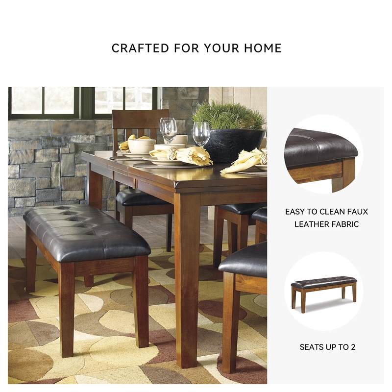 Bowery Hill Faux Leather Medium Brown Dining Bench Rectangular 49.75