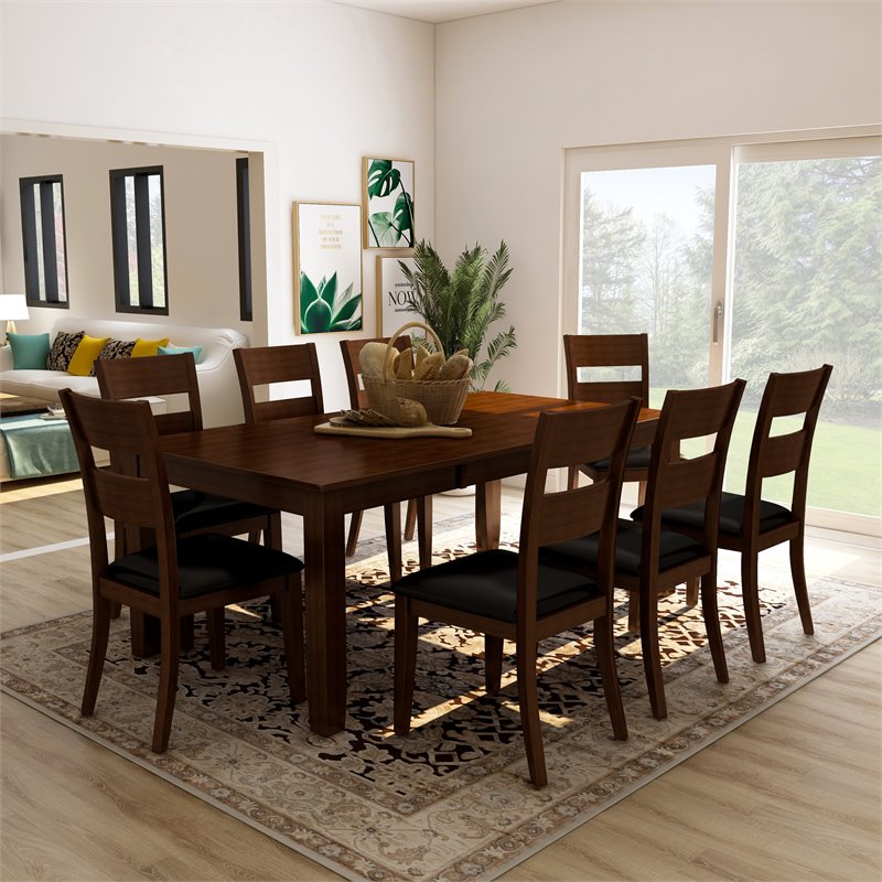 Bowery Hill Wood Dark Cherry Extendable Dining Set Rectangular Distressed 60