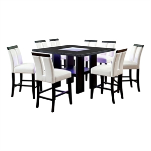 Bowery Hill 9 Piece Contemporary Wood Counter Height LED Dining Set in Black