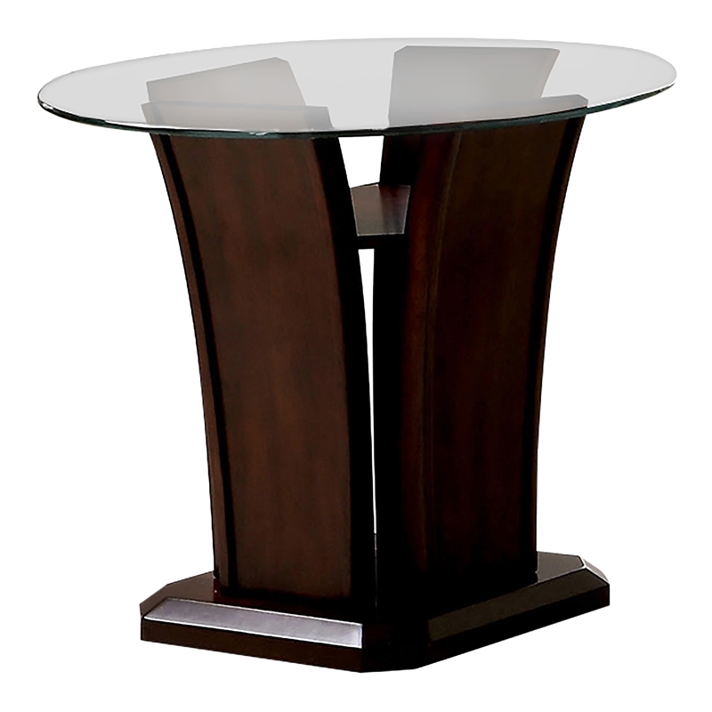 Bowery Hill Contemporary Solid Wood/Wood Veneer/MDF/Glass End Table in Cherry