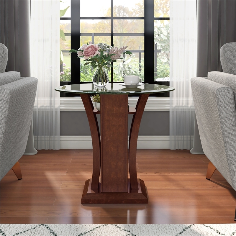 Bowery Hill Contemporary Solid Wood/Wood Veneer/MDF/Glass End Table in Cherry