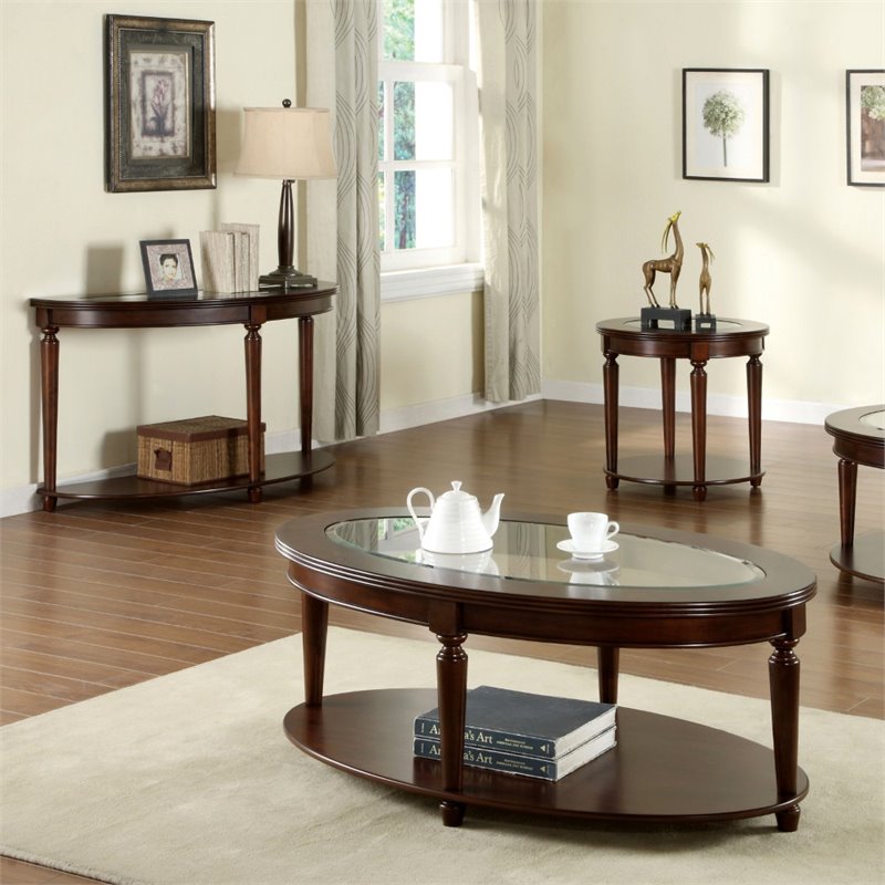 Bowery Hill 3 Piece Coffee Table Set in Dark cherry