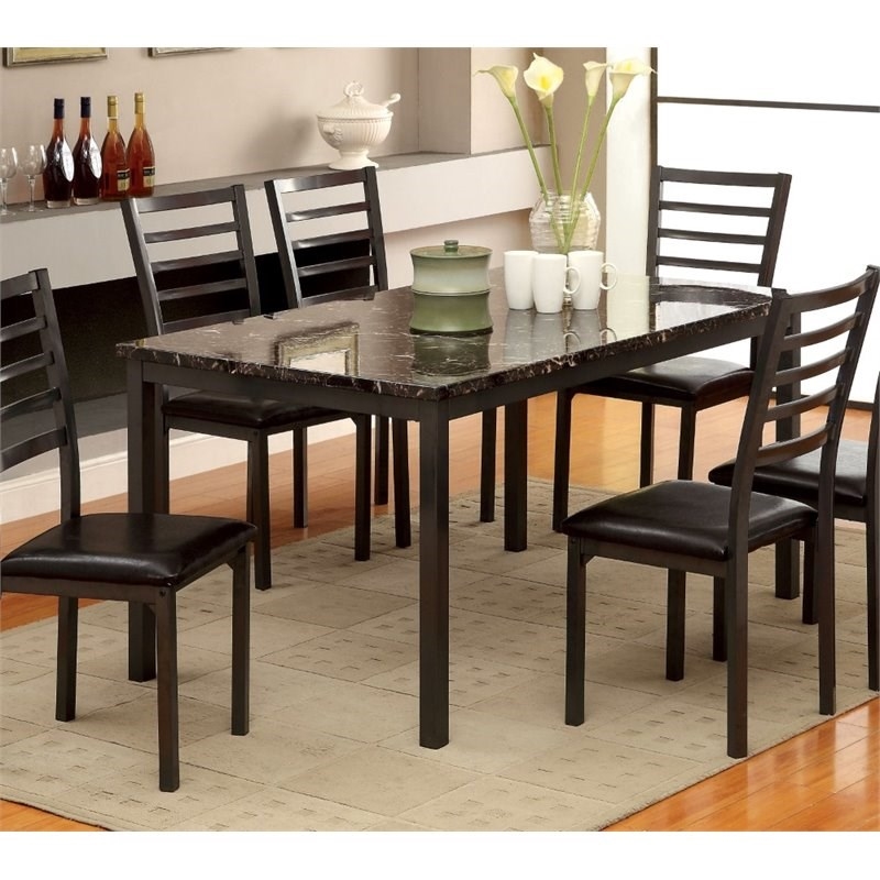 Bowery Hill Faux Marble Top Dining Table in Black