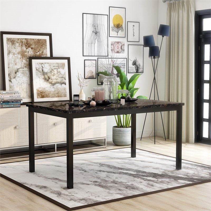 Bowery Hill Faux Marble Top Dining Table in Black