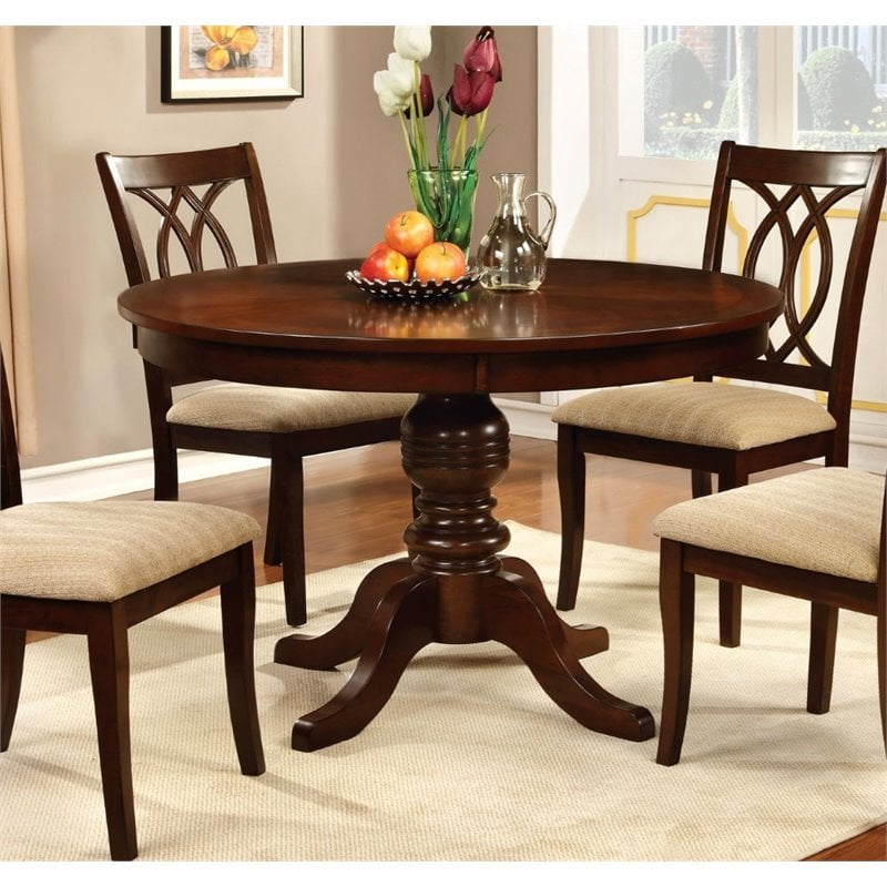 Bowery Hill Wood Cherry Dining Table Round Pedestal