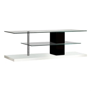 Bowery Hill Tempered Glass White/Black TV Stand Rectangular 63&quot Unassembled