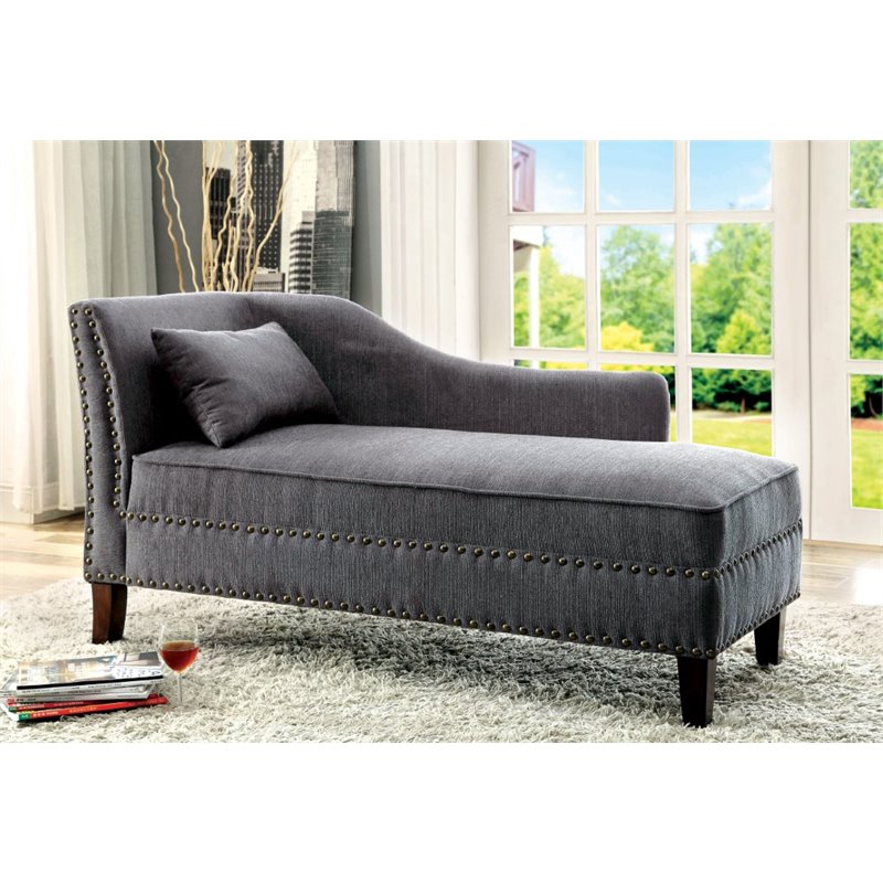 Bowery Hill Fabric Gray Chaise Lounge Rectangular Nailhead Trim 31.5