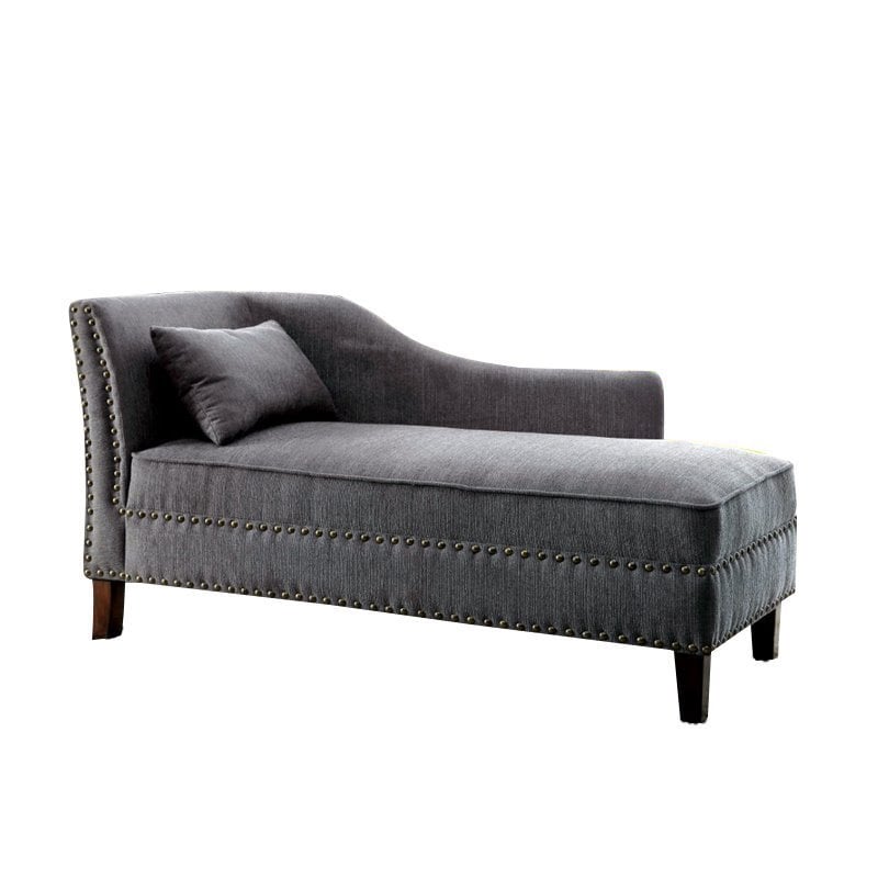 Bowery Hill Fabric Gray Chaise Lounge Rectangular Nailhead Trim 31.5
