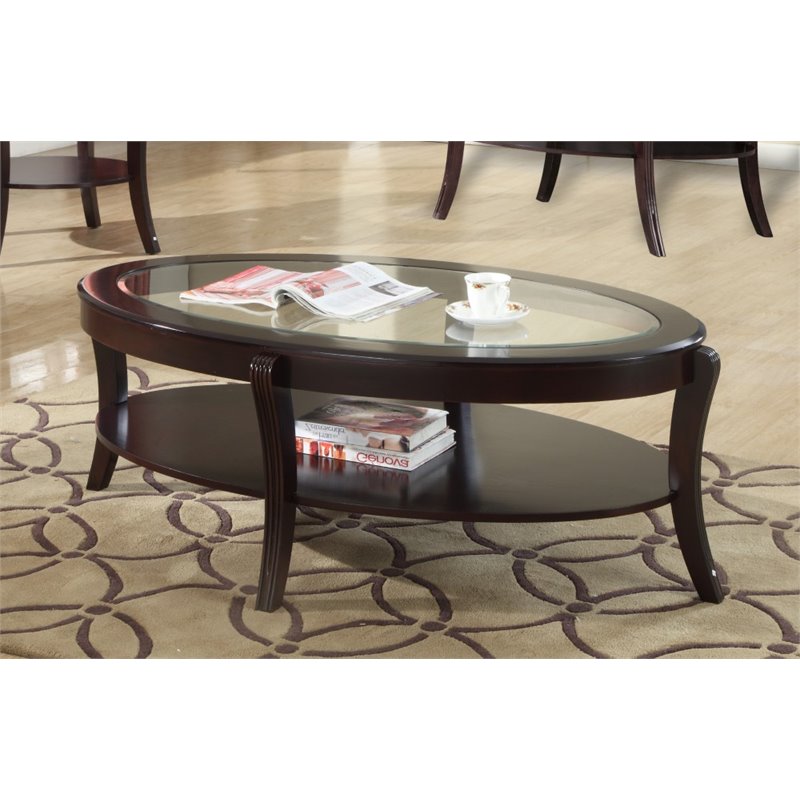 Bowery Hill Wood and Glass Espresso Coffee Table Rectangular 49