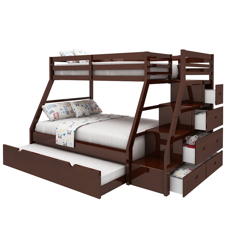 Bowery Hill Contemporary Pine Wood Twin over Full Storage Bunk Bed in Espresso