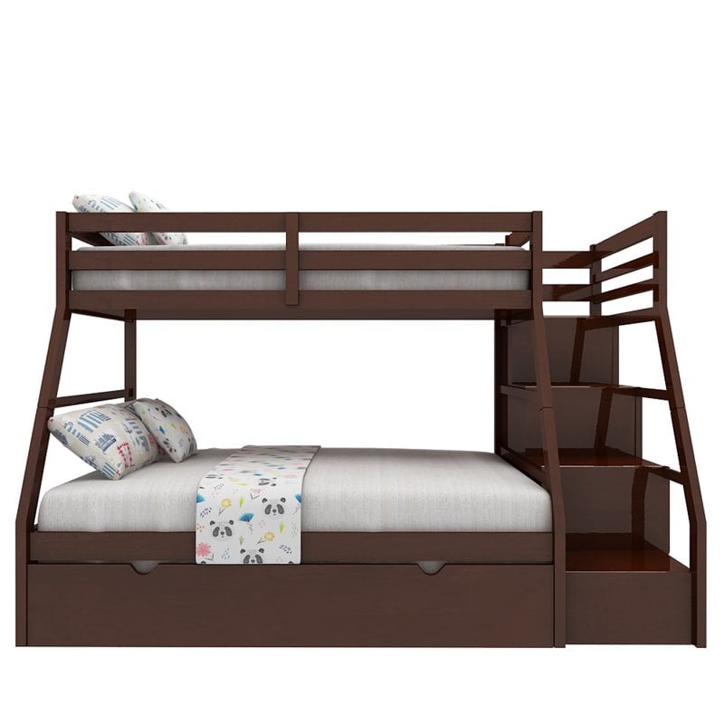 Bowery Hill Contemporary Pine Wood Twin over Full Storage Bunk Bed in Espresso