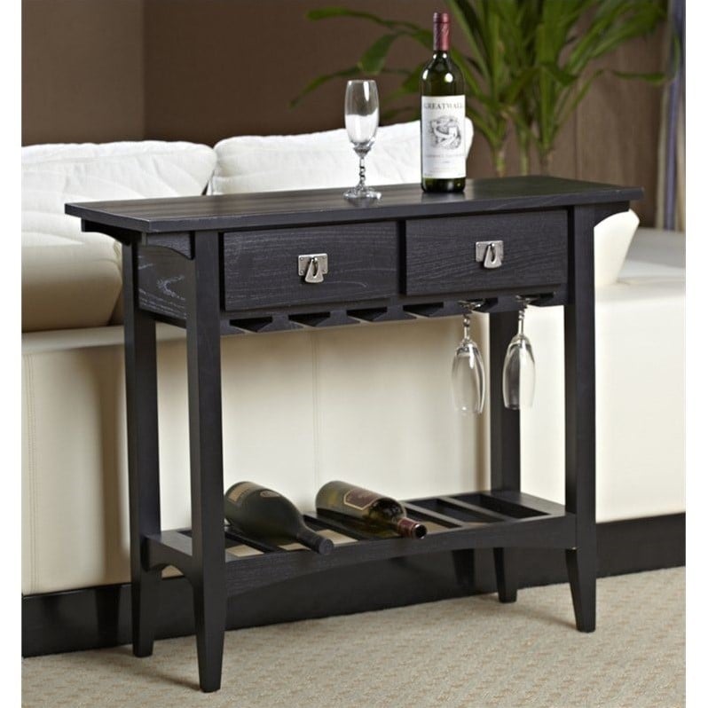 Bowery Hill Wine Stand with Storage Drawers in Black