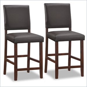 Bowery Hill Upholstered Back 24&quot Stool in Cappuccino (Set of 2)