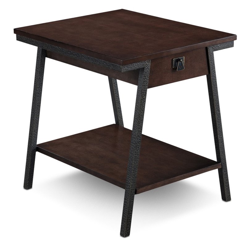 Bowery Hill Single Drawer End Table in Walnut and Foundry Bronze