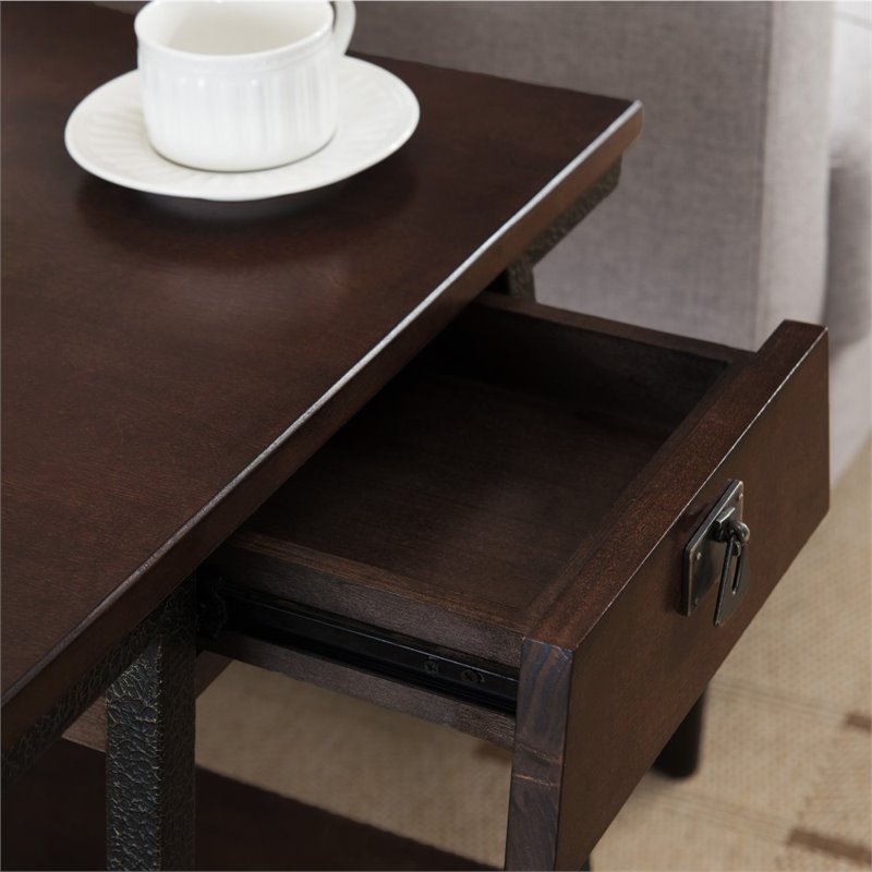 Bowery Hill Single Drawer End Table in Walnut and Foundry Bronze