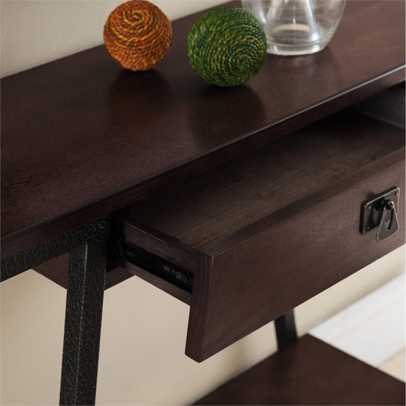 Bowery Hill Single Drawer Console Table in Walnut and Foundry Bronze