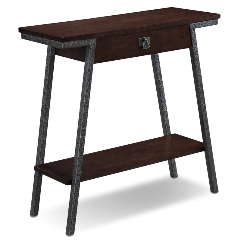 Bowery Hill Single Drawer Console Table in Walnut and Foundry Bronze