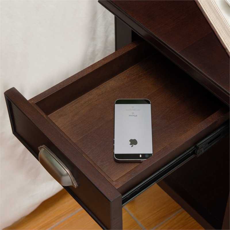 Bowery Hill Wood Chocolate Cherry End Table Square Knockdown Assembly 57