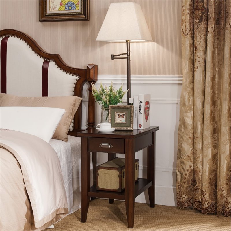 Bowery Hill Wood Chocolate Cherry End Table Square Knockdown Assembly 57