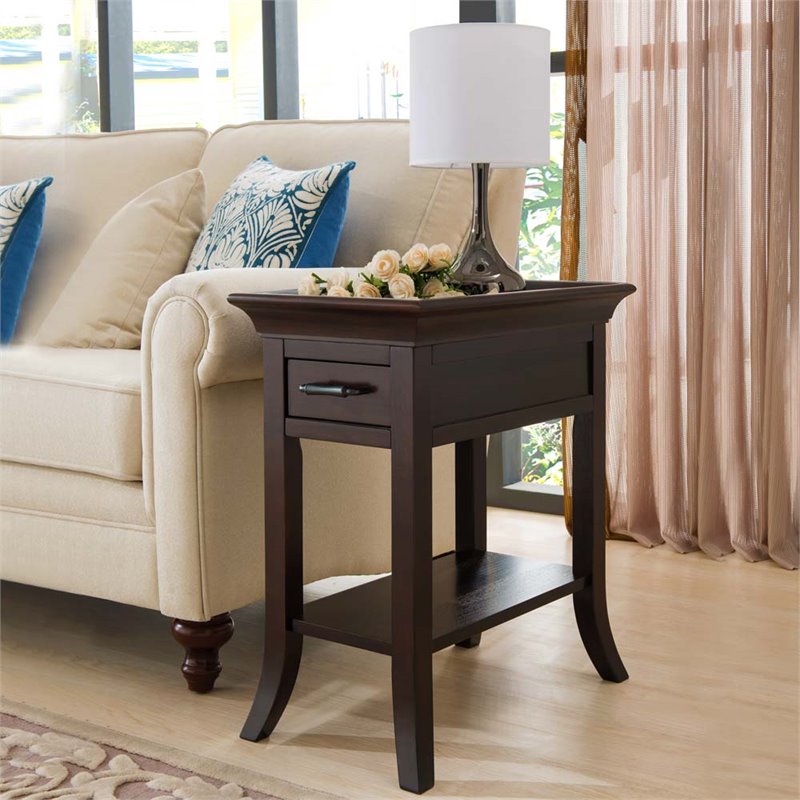 Bowery Hill Wood Chocolate Cherry End Table Rectangular Flared Tray Edge Top 24