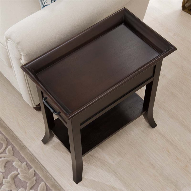 Bowery Hill Wood Chocolate Cherry End Table Rectangular Flared Tray Edge Top 24