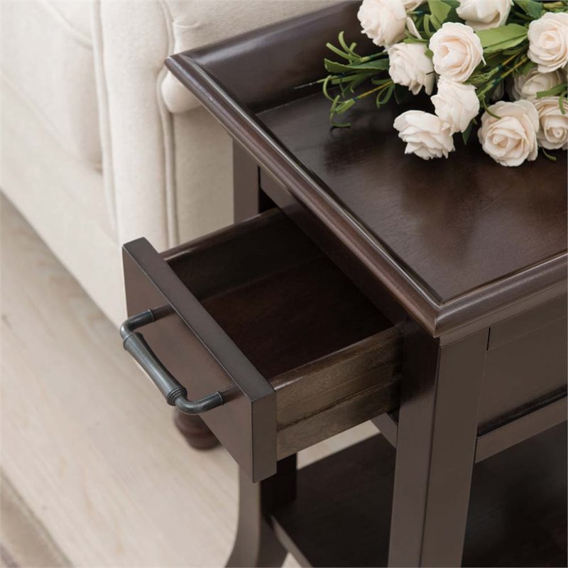 Bowery Hill Wood Chocolate Cherry End Table Rectangular Flared Tray Edge Top 24