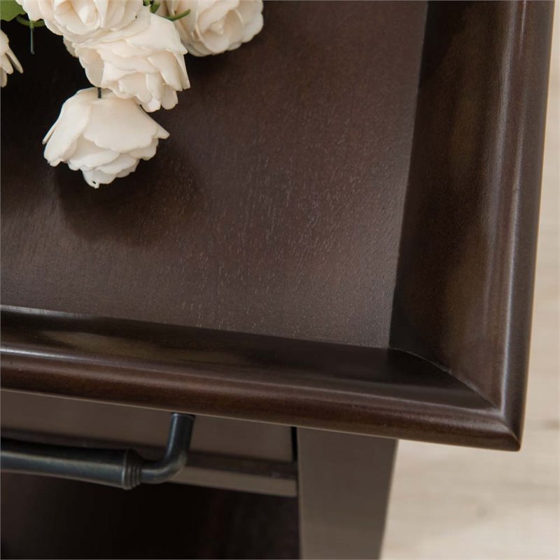 Bowery Hill Wood Chocolate Cherry End Table Rectangular Flared Tray Edge Top 24
