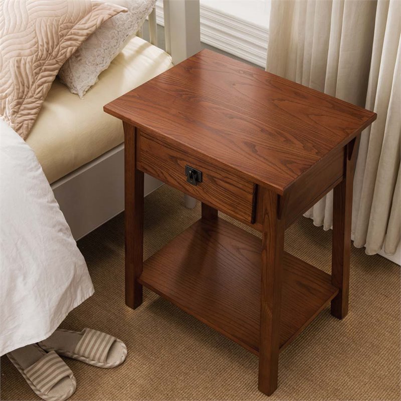 Bowery Hill Solid Ash Russet Nightstand Rectangular Lower Display Shelf 28