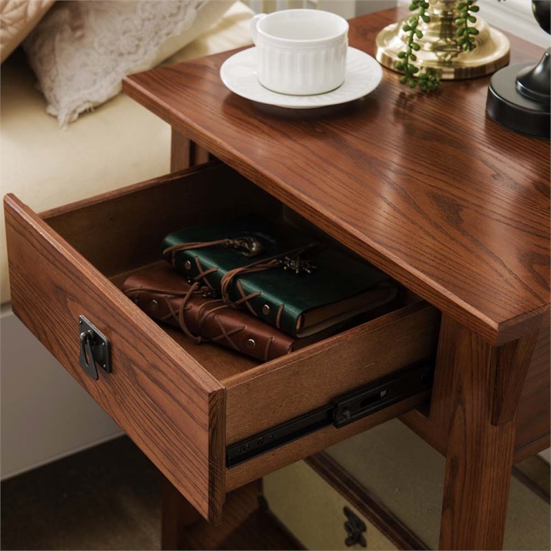Bowery Hill Solid Ash Russet Nightstand Rectangular Lower Display Shelf 28