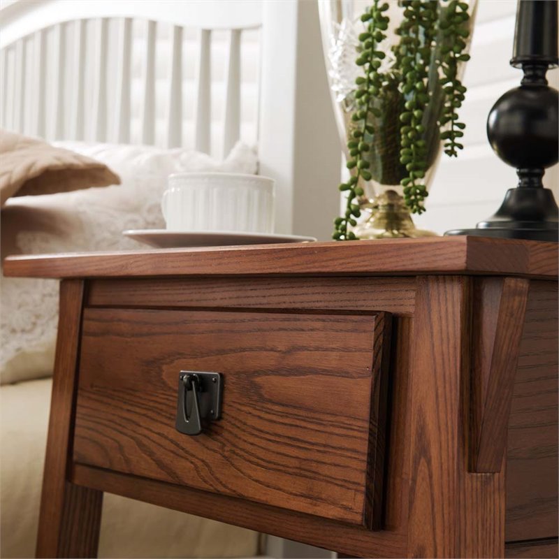 Bowery Hill Solid Ash Russet Nightstand Rectangular Lower Display Shelf 28